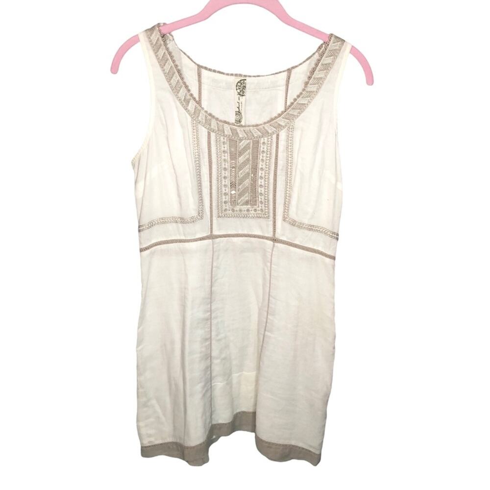 Free People Embroidered Colorblock Shift Dress Ivory Size 6